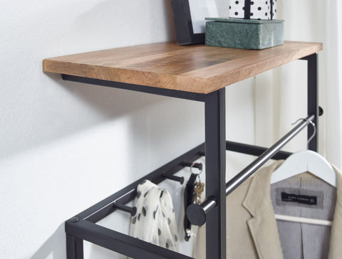 Rootz Wall Wardrobe -  Mango Wood Metal - Design Hook Rail with Shelf and Clothes Rail - Wooden Hallway Wardrobe - 60x76x26 cm