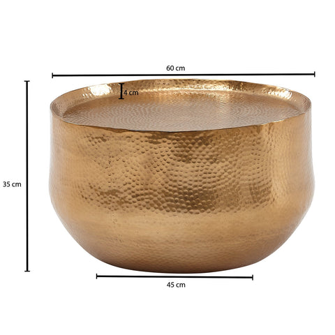 Rootz Coffee Table - Gold Aluminum - Small Round Hammered Living Room Table - Oriental Design Round Aluminum Coffee Table - 60x60x35 cm