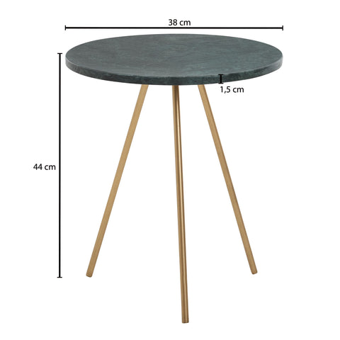 Rootz Side Table - Real Marble Green - Metal Gold - Small Round Tripod Coffee Table - Modern Living Room Table - High Coffee Table - 38x38x44cm