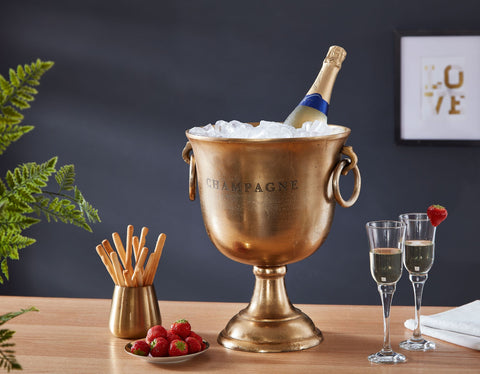 Rootz Gold Champagne Cooler - Large Aluminum Beverage Cooler - Bottle Cooler for Champagne, Wine, and Sparkling Wine - Tabletop Champagne Chiller - 28.5x37.5x28.5 cm