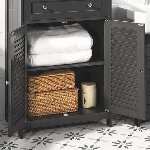 Rootz Bathroom Cabinet - Bathroom Storage - Cabinet Cupboard with Drawer and Double Shutter Doors - Dark Grey
