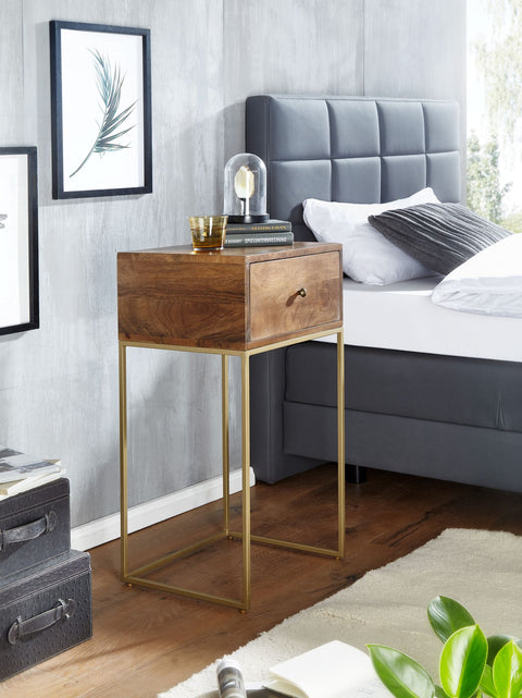 Rootz Bedside Table - Mango Solid Wood - Design with Drawer - Storage Space - Metal - 40x75.5x35 cm