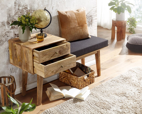 Rootz Fabric Bench - Retro Style Solid Wood Bench - Hallway Upholstered Bench with Storage - Black Upholstered Fabric Storage Bench - Small Hallway Bench - 120x65x40 cm