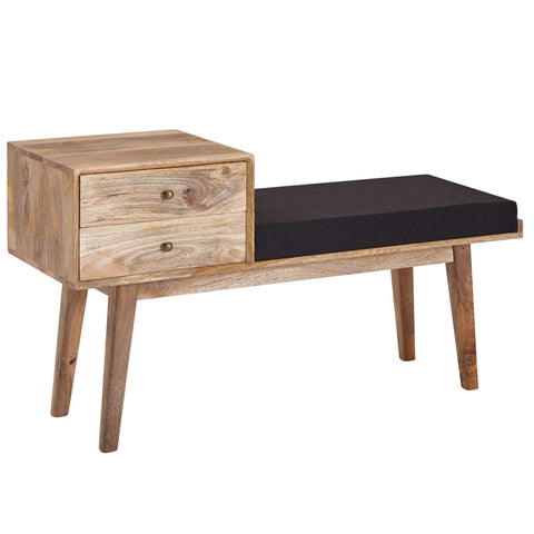 Rootz Fabric Bench - Retro Style Solid Wood Bench - Hallway Upholstered Bench with Storage - Black Upholstered Fabric Storage Bench - Small Hallway Bench - 120x65x40 cm