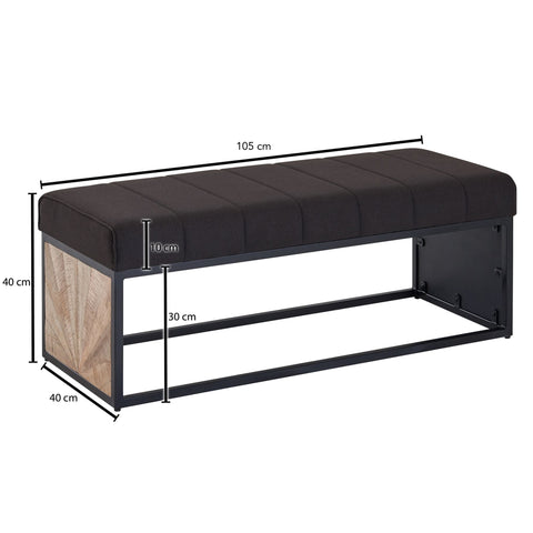 Rootz Bench - Black Upholstered Bench with Metal Frame - Bedroom Bed Bench - Hallway Cloakroom Bench - 105 x 40 x 40 cm