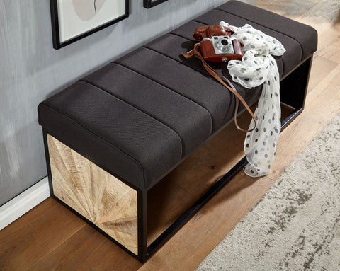Rootz Bench - Black Upholstered Bench with Metal Frame - Bedroom Bed Bench - Hallway Cloakroom Bench - 105 x 40 x 40 cm
