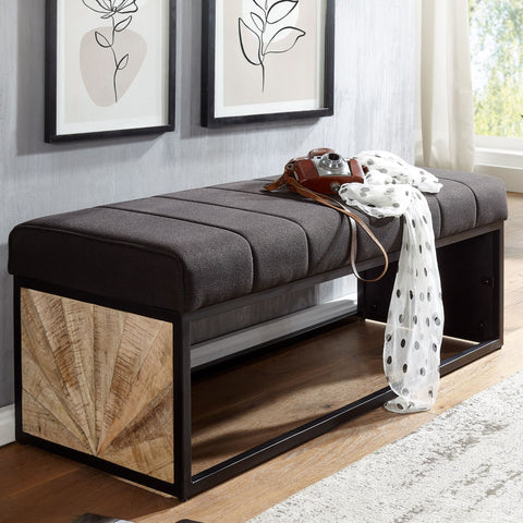 Rootz Bench - Black Upholstered Bench with Metal Frame - Bedroom Bed Bench - Hallway Cloakroom Bench - 105 x 40 x 40 cm