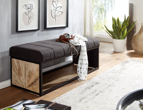 Rootz Bench - Black Upholstered Bench with Metal Frame - Bedroom Bed Bench - Hallway Cloakroom Bench - 105 x 40 x 40 cm