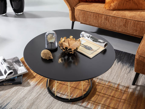 Rootz Coffee Table Round - Black Gold Metal Modern Design - Large Living Room Salon Table - Lounge Table - 80x80x42 cm