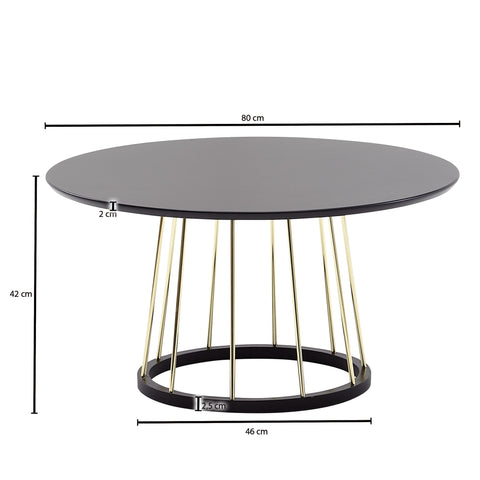 Rootz Coffee Table Round - Black Gold Metal Modern Design - Large Living Room Salon Table - Lounge Table - 80x80x42 cm