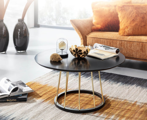 Rootz Coffee Table Round - Black Gold Metal Modern Design - Large Living Room Salon Table - Lounge Table - 80x80x42 cm
