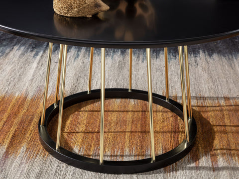 Rootz Coffee Table Round - Black Gold Metal Modern Design - Large Living Room Salon Table - Lounge Table - 80x80x42 cm