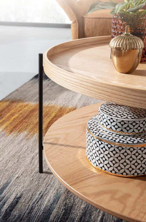 Rootz Coffee Table - Wood and Metal Living Room Table - Modern Round Design with Shelf - Wooden Table for Living Room - 78x78x40 cm