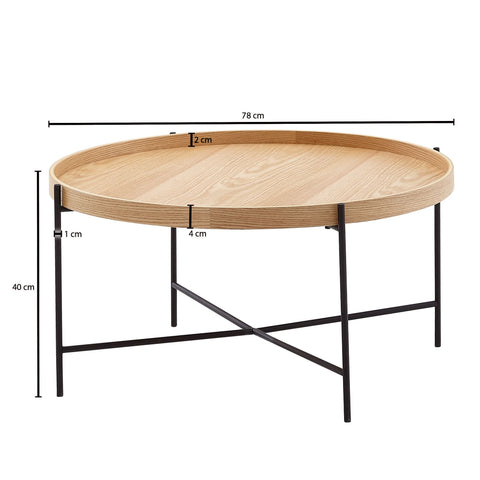 Rootz Coffee Table - Wood and Metal Living Room Table - Modern Round Design - Wooden Table for Living Room - 78x78x40 cm