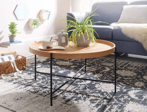 Rootz Coffee Table - Wood and Metal Living Room Table - Modern Round Design - Wooden Table for Living Room - 78x78x40 cm