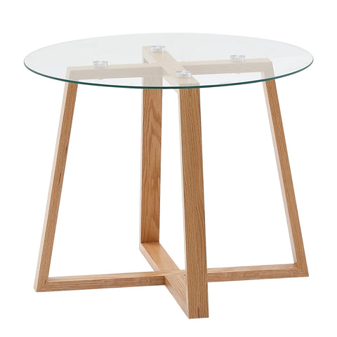 Rootz Coffee Table - Solid Oak with Round Glass - Modern Design for Small Living Room - Wooden Table - 58x58x47 cm