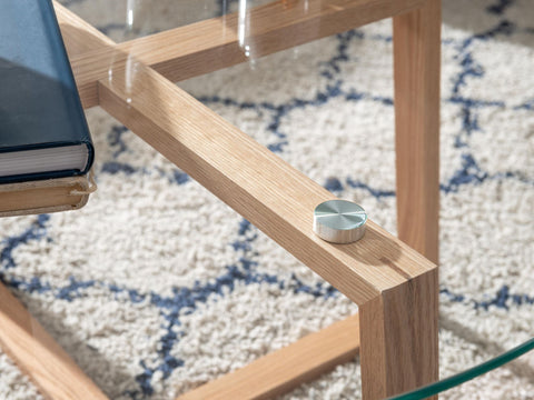 Rootz Coffee Table - Solid Oak with Round Glass - Modern Design for Living Room - Large Wooden Table - 78x78x41 cm