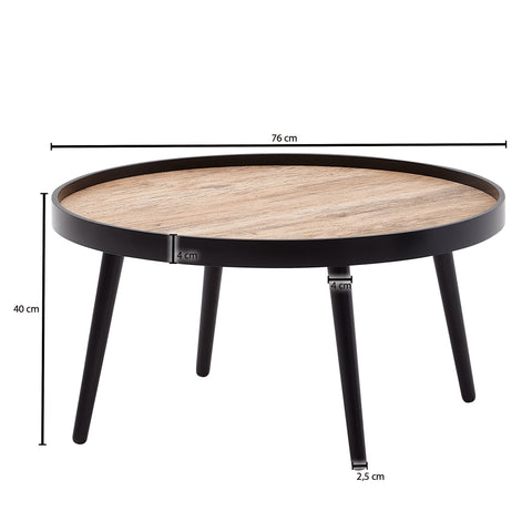 Rootz Coffee Table Round - Black Brown Modern Design - Large Living Room Table - Lounge Table - 76x76x40 cm