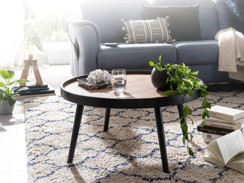 Rootz Coffee Table Round - Black Brown Modern Design - Large Living Room Table - Lounge Table - 76x76x40 cm