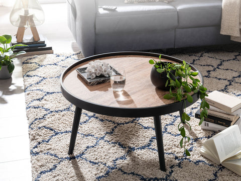 Rootz Coffee Table Round - Black Brown Modern Design - Large Living Room Table - Lounge Table - 76x76x40 cm