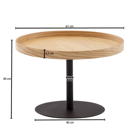 Rootz Coffee Table - Wood-Metal Living Room Table - Modern Round Design - Oak Coffee Table - Table for Living Room - 61x61x40 cm