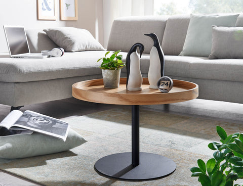 Rootz Coffee Table - Wood-Metal Living Room Table - Modern Round Design - Oak Coffee Table - Table for Living Room - 61x61x40 cm