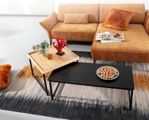 Rootz Coffee Tables - Square Oak Modern Coffee Table - 2-Part Side Table - Wood-Metal - Set of 2 Living Room Nesting Tables