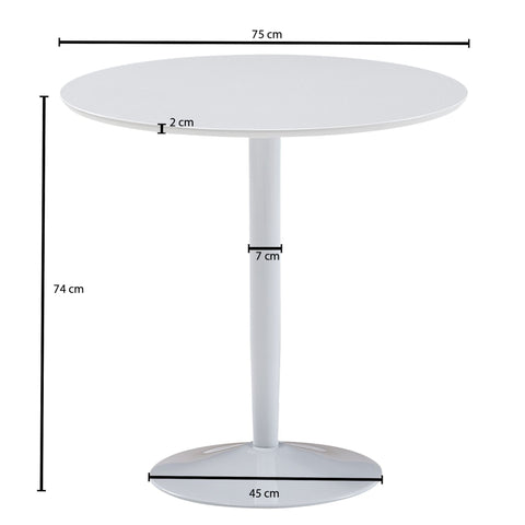 Rootz Round Dining Table - Small White High Gloss Kitchen Table - Modern Round Dining Table for 2 - Compact Breakfast Table - 75x75x74 cm
