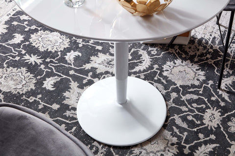 Rootz Round Dining Table - Small White High Gloss Kitchen Table - Modern Round Dining Table for 2 - Compact Breakfast Table - 75x75x74 cm
