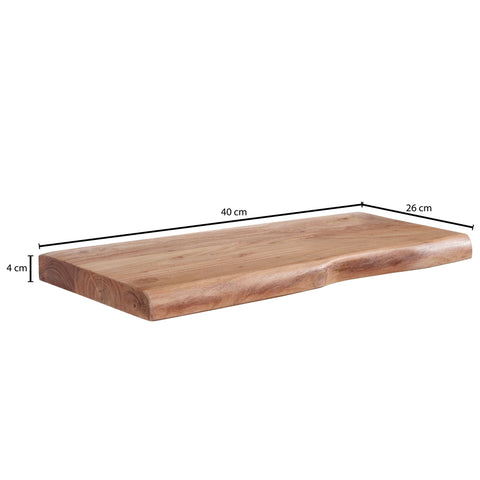 Rootz Wall Shelf - Acacia Wood with Tree Edge - Design Floating Shelf - Natural Wood Wall Board - Country Style Hanging Shelf - 40 cm