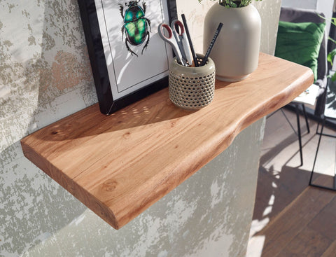 Rootz Wall Shelf - Acacia Wood with Tree Edge - Design Floating Shelf - Natural Wood Wall Board - Country Style Hanging Shelf - 40 cm