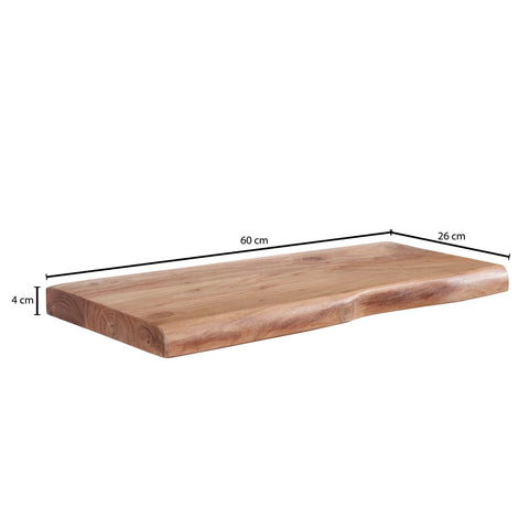 Rootz Wall Shelf - Acacia Wood with Tree Edge - Design Floating Shelf - Natural Wood Wall Board - Country Style Hanging Shelf -  60 cm