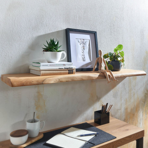 Rootz Wall Shelf - Solid Acacia Wood with Tree Edge - Design Floating Shelf - Natural Wood Wall Board - Country Style Hanging Shelf - 100 cm