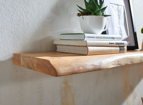 Rootz Wall Shelf - Solid Acacia Wood with Tree Edge - Design Floating Shelf - Natural Wood Wall Board - Country Style Hanging Shelf - 100 cm
