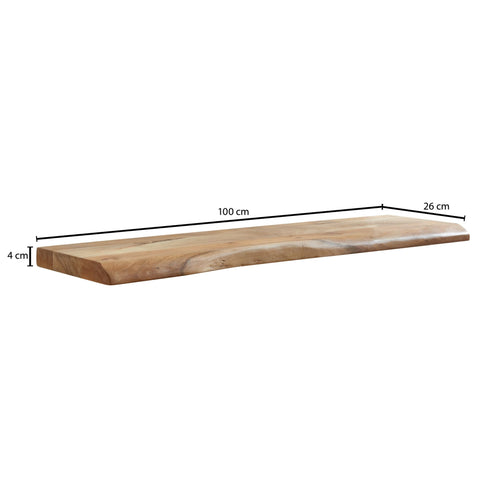Rootz Wall Shelf - Solid Acacia Wood with Tree Edge - Design Floating Shelf - Natural Wood Wall Board - Country Style Hanging Shelf - 100 cm