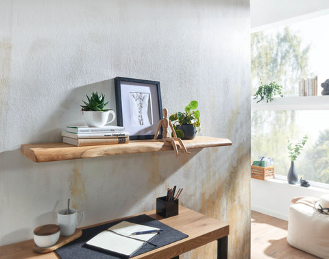 Rootz Wall Shelf - Solid Acacia Wood with Tree Edge - Design Floating Shelf - Natural Wood Wall Board - Country Style Hanging Shelf - 100 cm
