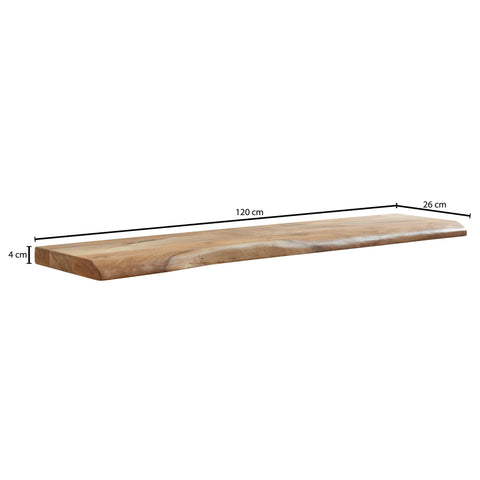 Rootz Wall Shelf - Solid Acacia Wood with Tree Edge - Design Floating Shelf - Natural Wood Wall Board - Country Style Hanging Shelf - 120 cm