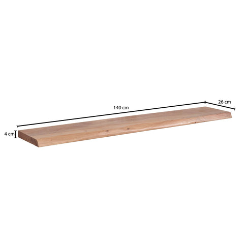 Rootz Wall Shelf - Solid Acacia Wood with Tree Edge - Design Floating Shelf - Natural Wood Wall Board - Country Style Hanging Shelf - 140 cm