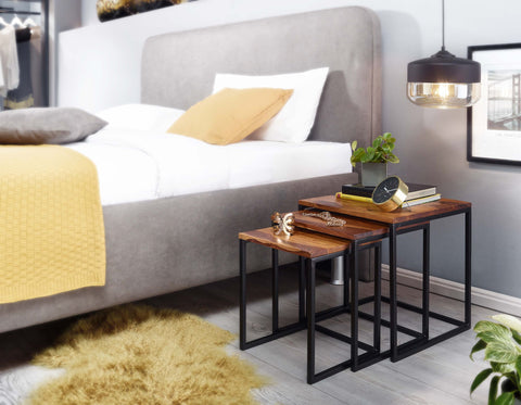 Rootz Nesting Tables - Set of 3 Square Modern Side Table - Design Coffee Table - Space-Saving Living Room Tables - Sheesham Wood and Metal