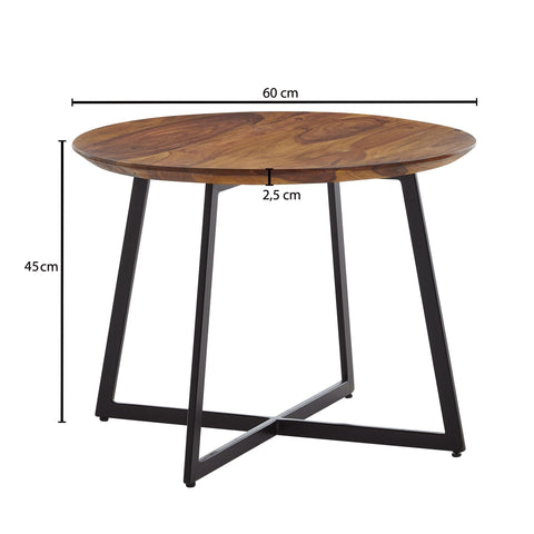 Rootz Coffee Table - Round Metal Coffee Table - Modern Design for Living Room - Small Side Table - Solid Sheesham Wood - 60x60x45 cm