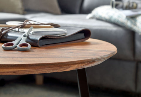 Rootz Coffee Table - Round Metal Coffee Table - Modern Design for Living Room - Small Side Table - Solid Sheesham Wood - 60x60x45 cm
