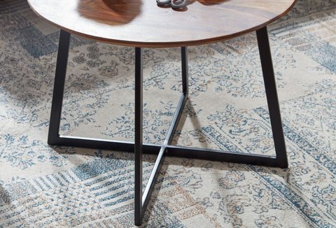 Rootz Coffee Table - Round Metal Coffee Table - Modern Design for Living Room - Small Side Table - Solid Sheesham Wood - 60x60x45 cm