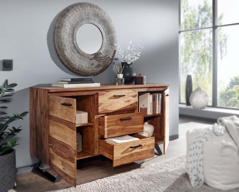 Rootz Sideboard - Metal with Wane - Modern Drawer Cabinet - Sheesham Wood - 145x82x45 cm