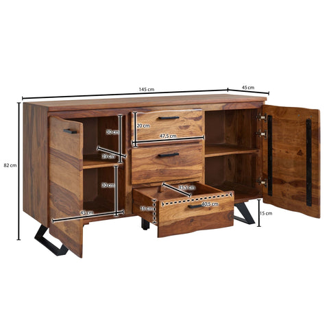Rootz Sideboard - Metal with Wane - Modern Drawer Cabinet - Sheesham Wood - 145x82x45 cm