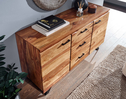 Rootz Sideboard - Metal with Wane - Modern Drawer Cabinet - Sheesham Wood - 145x82x45 cm