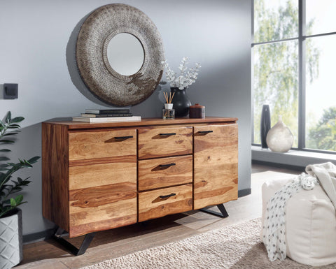 Rootz Sideboard - Metal with Wane - Modern Drawer Cabinet - Sheesham Wood - 145x82x45 cm