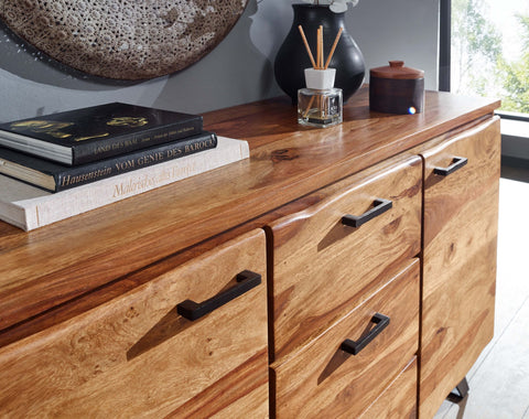 Rootz Sideboard - Metal with Wane - Modern Drawer Cabinet - Sheesham Wood - 145x82x45 cm