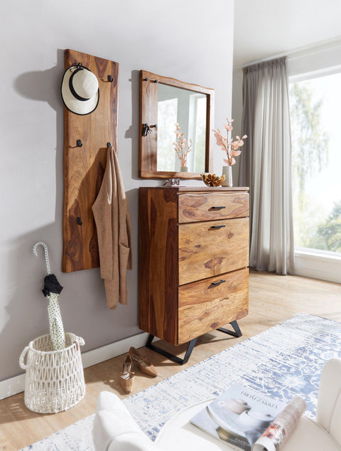 Rootz Chest of Drawers - Metal Hall Chest of Drawers - Highboard Sideboard with Tree Edge - Modern Wood Dresser Cabinet - Standing Cupboard - Solid Sheesham Wood - 80x120x41.5 cm