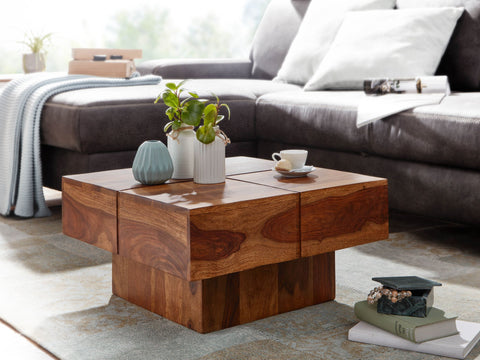 Rootz Coffee Table - Square Design Living Room Table - Small Modern Coffee Table - Solid Sheesham Wood - 57.5x57.5x30 cm