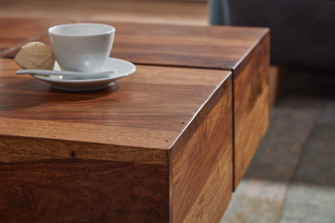 Rootz Coffee Table - Square Design Living Room Table - Small Modern Coffee Table - Solid Sheesham Wood - 57.5x57.5x30 cm